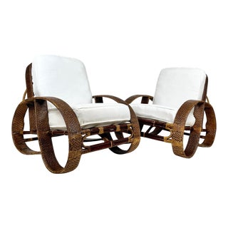 Vintage Rattan Woven Cane Wrapped Pretzel Lounge Chairs- a Pair For Sale