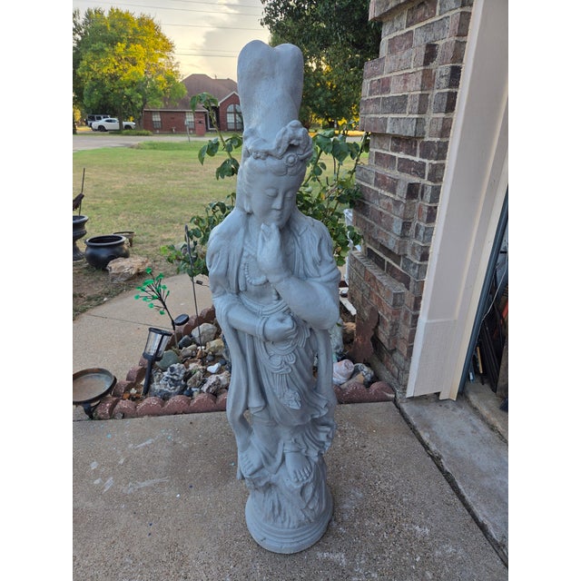 1930s Mid-20th Century Vintage Cast Stone Guanyin Garden Statue For Sale - Image 5 of 8