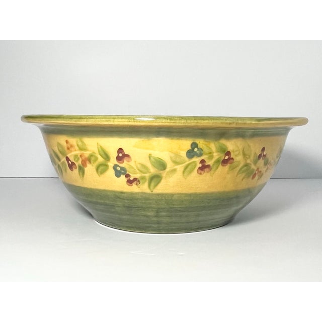 French Country Terre E Provence Yellow & Green Large Earthenware Serving Bowl For Sale - Image 3 of 6