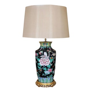Chinese Famille Noir Porcelain Vase Adapted Into a Lamp For Sale