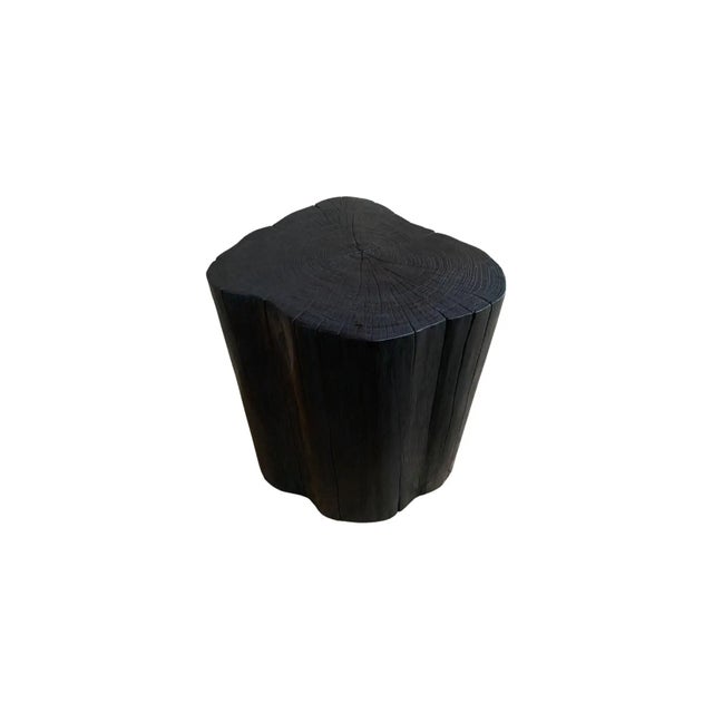 Wood Tree Trunk Side Table Solid Teak Wood Burnt Finish Modern Organic For Sale - Image 7 of 7