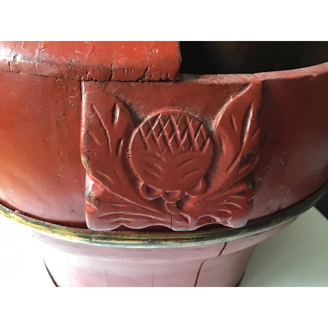 Vintage Chinese Red Painted Wooden Box With Lid & Brass Hardware For Sale In New York - Image 6 of 10