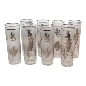 1950s Silver Foliage Highball Cocktail Glasses by Libbey Glass Co Set of 8