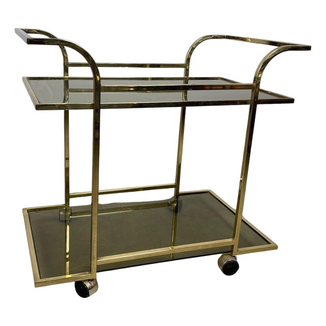Vintage Serving Trolley in Brass, 1970s For Sale