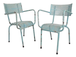 Industrial Steel Garden Chairs with Armrests, 1950s, Set of 2