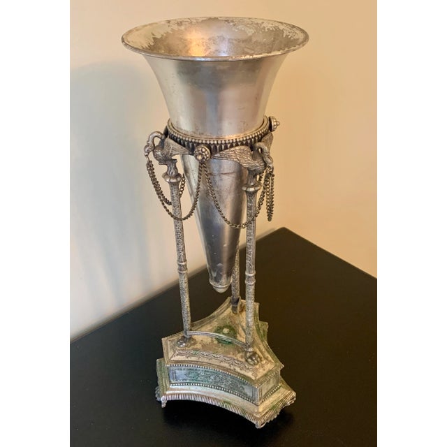 Late 20th Century Neoclassical Silver Vase With Swans and Paw Feet For Sale - Image 5 of 12