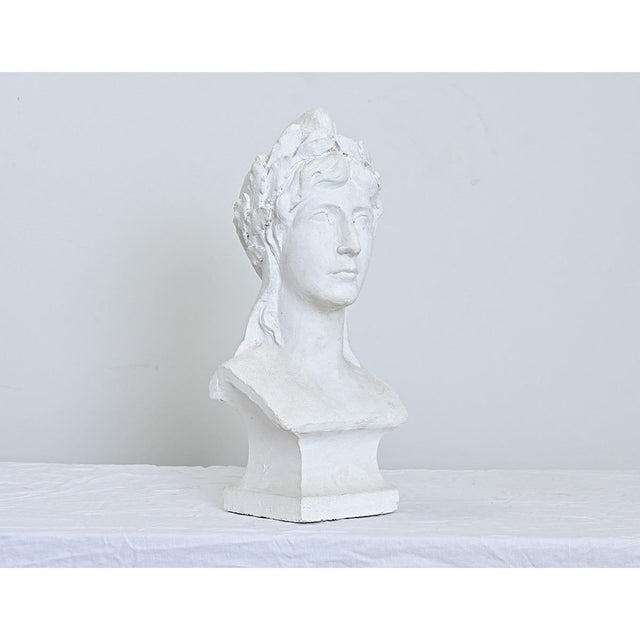 Early 20th Century French Vintage Plaster Bust of a Woman in Laurel Leaf Crown For Sale - Image 5 of 8
