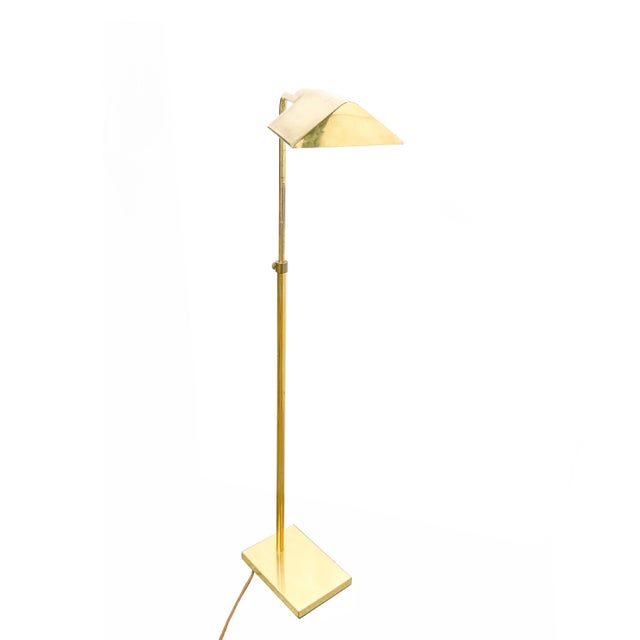 Mid-Century Modern Vintage 1960s Dmi Koch & Lowy Adjustable Brass Pharmacy Floor Reading Lamp For Sale - Image 3 of 3