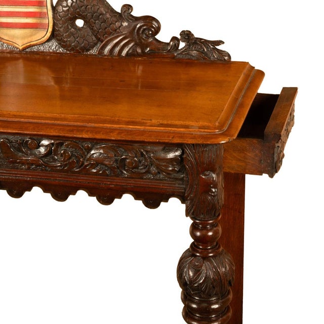Antique Carved Oak Hall Table Skipworth Family Painted Royal Coat of Arms 1860 For Sale - Image 18 of 18