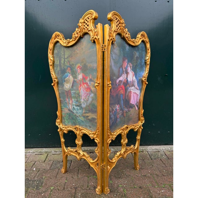 1960 French Louis XVI Gold Beech Screen Room Divider - 2 Panels For Sale - Image 14 of 17
