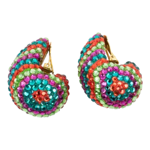 Richard Kerr Nautilus Shaped Multicolor Crystal Paved Pair of Clip Earrings
