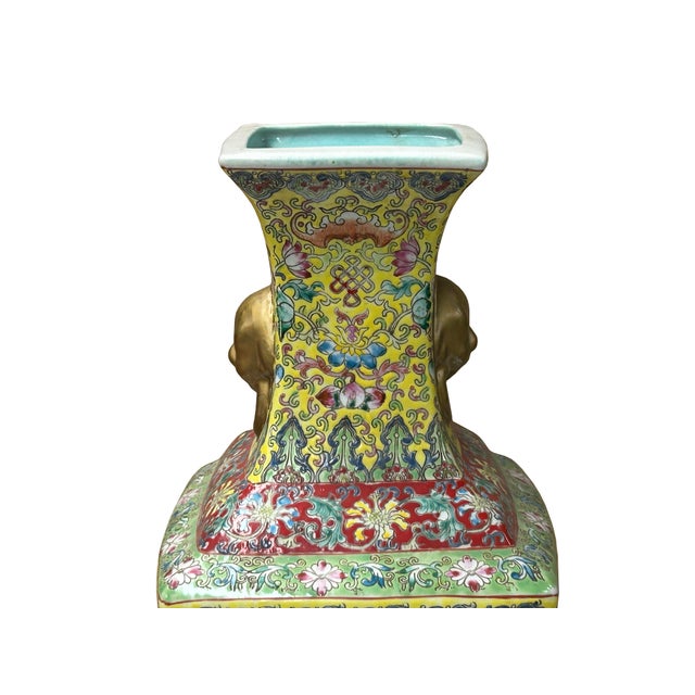 Chinese Yellow Base Canton Famille Mille Fleurs Porcelain Vase For Sale - Image 12 of 14