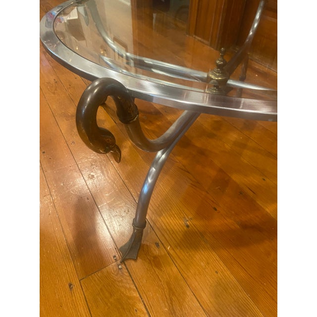 1960s Vintage Maison Jansen Style Steel & Brass Swan Head Coffee Table Circa 1960’s For Sale In Philadelphia - Image 6 of 10