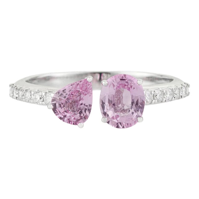Toi Et Moi Pink Sapphire & Pave Diamond Open Bypass Ring 1.3ct in 14k Gold Size 6 For Sale