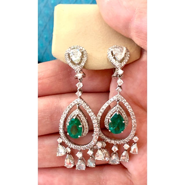 2010s GIA Certified 6.5Ct Zambian Pear Emerald Diamond Hanging/Drop Earrings 18KW Gold For Sale - Image 5 of 18