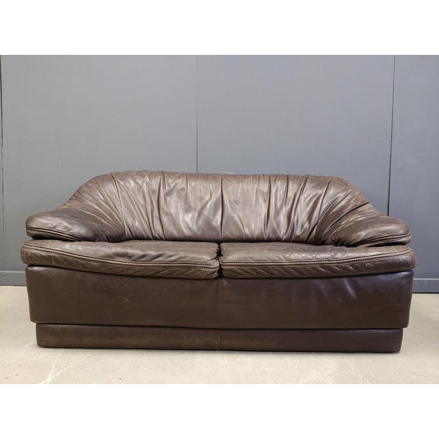 Vintage Brown Leather Sofa Set, 1970s, Set of 2 For Sale - Image 6 of 14