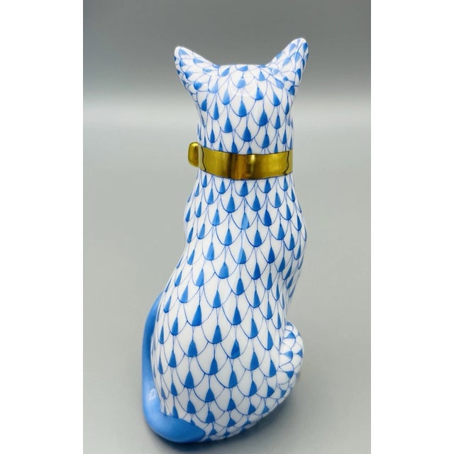 Mid-Century Modern Vintage MCM Herend Blue Fishnet Sitting Cat Figurine For Sale - Image 3 of 5