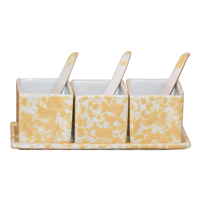 Rare, Complete, Vintage David Gil Bennington Pottery Spongeware Condiment Set For Sale