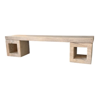 Stone Marble Bench With Square Bases by Robert Kuo, Hand Carved, Limited Edition For Sale