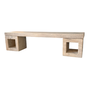 Stone Marble Bench With Square Bases by Robert Kuo, Hand Carved, Limited Edition