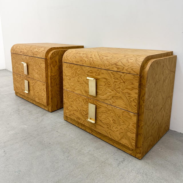 Pair Vintage 1970s Mid-Century Modern Nightstands With Solid Brass Pulls For Sale - Image 10 of 14
