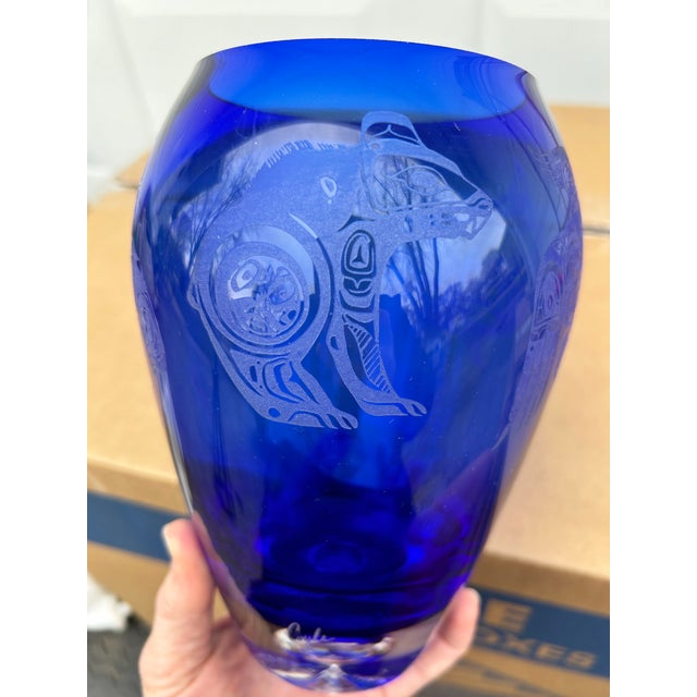 Tribal Late 20th Century Perry Coyle Etched Glass Vase For Sale - Image 3 of 10