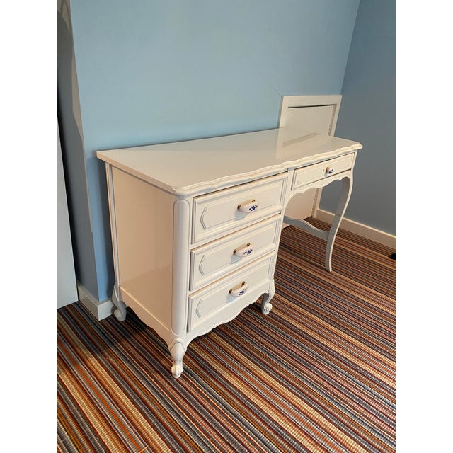French Country Vintage French Country Cottage Style White Writing Desk For Sale - Image 3 of 6