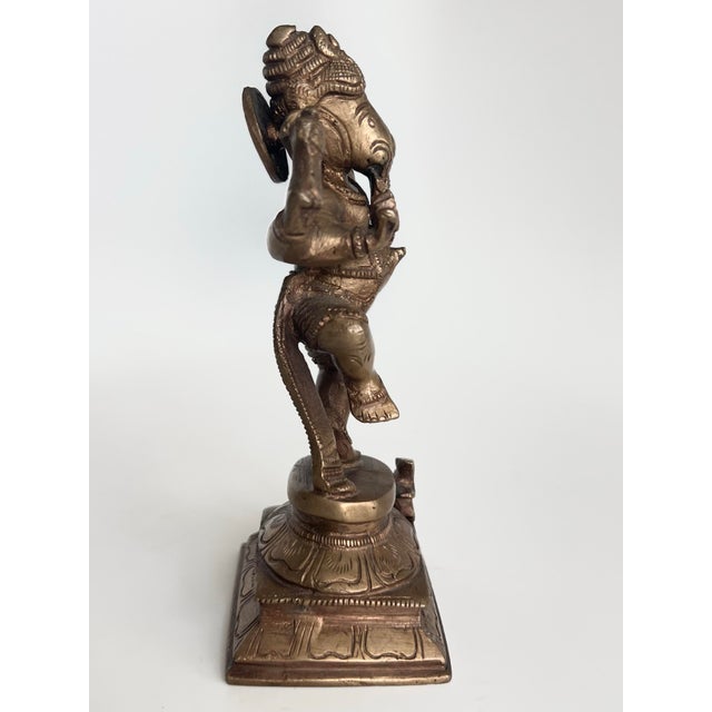 Brass Vintage Indian Brass Dancing Ganesha Figurine on Lotus Base For Sale - Image 8 of 12