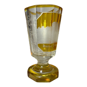 Antique Handmade Engraved German Yellow Cut to Clear Glass Vase Cup Chalice