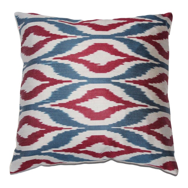 Contemporary Silk Ikat Pillow Cover Bohemian Pillow For Sale