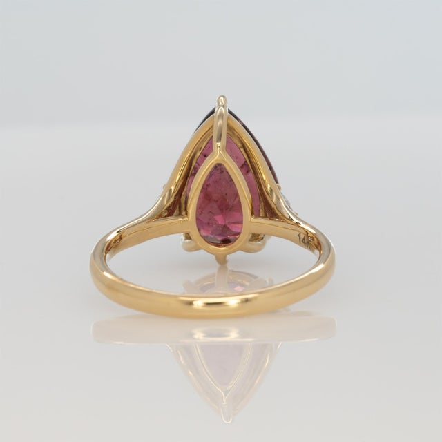 Metal 3.7Ct Rubellite Tourmaline Ring With Earth Mined Diamond Accents: Solid 14k Gold, Size 6.75 For Sale - Image 7 of 8