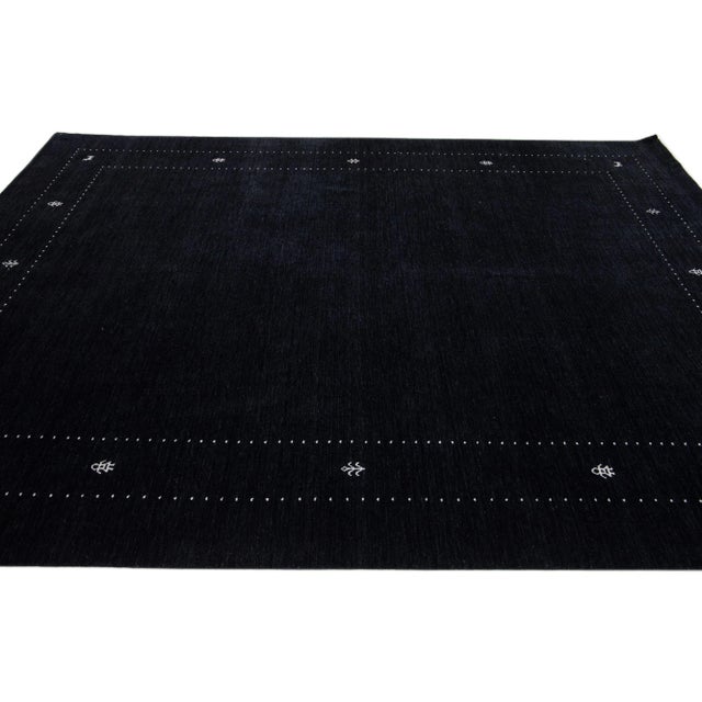 2020s 2020s Handmade Black Modern Gabbeh Style Wool Rug With Geometric Motif For Sale - Image 5 of 7