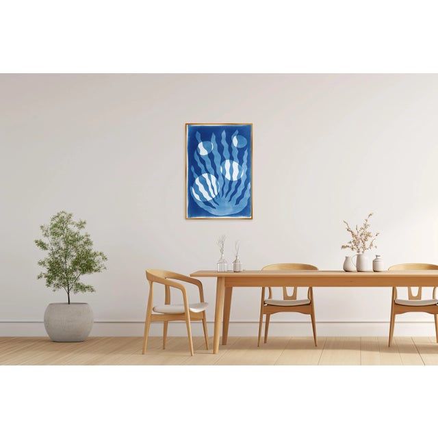 2020s 2025, Art Deco Style, Ocean Shapes, Unique Monotype - Cyanotype on Watercolor Paper of Algae With Bubbles in Blue Tones by Kinf of Cyan For Sale - Image 5 of 8