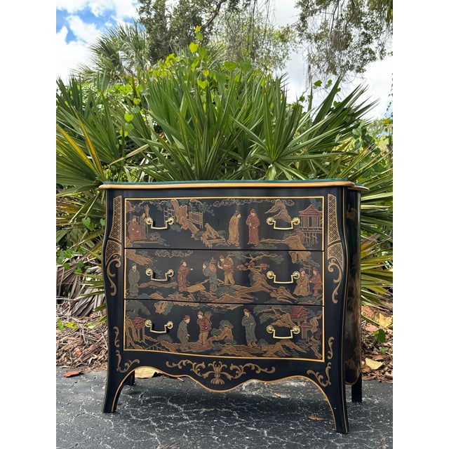 Vintage 1980s Drexel Heritage Chinoiserie Black Lacquer Chest of Drawers For Sale - Image 9 of 12