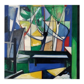 Mid Century Modern Abstract Painting of the Artist's Studio by Jacques Lamy For Sale