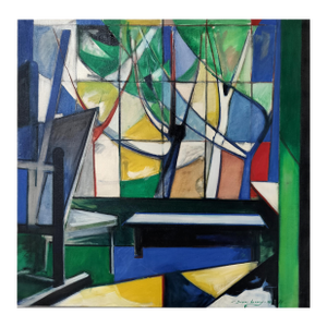 Mid Century Modern Abstract Painting of the Artist's Studio by Jacques Lamy