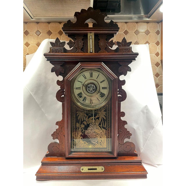 Ingraham “Pansy” Victorian Mantel Clock With Alarm & Thermometer Chairish