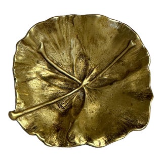 Vintage Mid Century Brass Ginkgo Leaf Dish From Virginia Metalcrafters For Sale