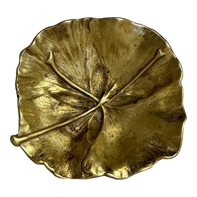 Vintage Mid Century Brass Ginkgo Leaf Dish From Virginia Metalcrafters For Sale