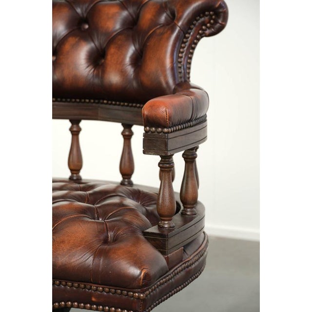 English Cowhide Chesterfield Swivel and Tilt Button Office Chair For Sale - Image 11 of 16