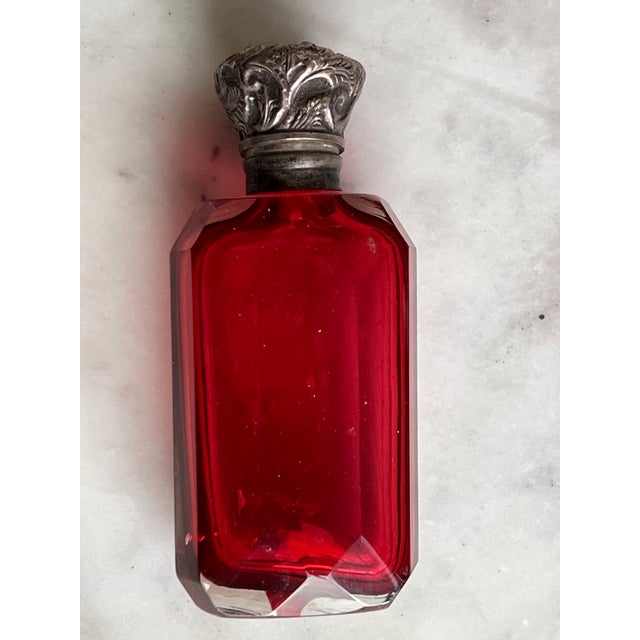 Glass Antique Cranberry & Silver Perfume Bottle For Sale - Image 7 of 9