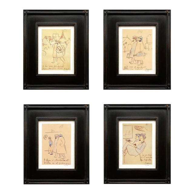 Pablo Picasso Trip to Paris Set of 4 Framed For Sale