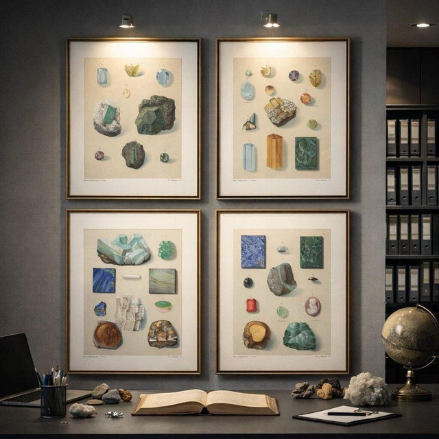 Antique Gemstone Prints with Blue and Green Minerals from Bauer, 1900s, Set of 4 For Sale - Image 9 of 10