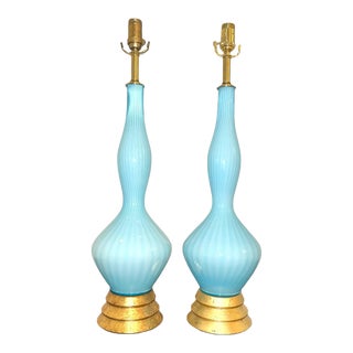 1950s Murano Empoli Blue Table Lamps - Pair For Sale