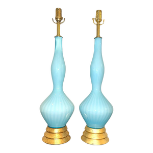 1950s Murano Empoli Blue Table Lamps - Pair