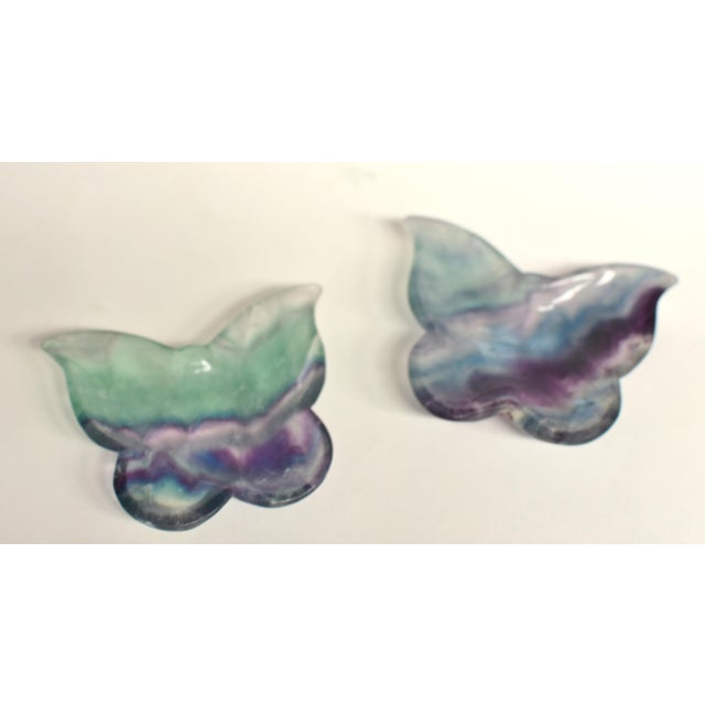 Pair Natural Fluorite Butterfly Dishes Gemstone Rock Crystal For Sale - Image 10 of 15