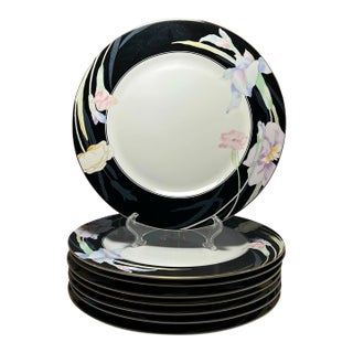 1980s Mikasa “Charisma, Black” Porcelain Dinner Plates - Set of 8 For Sale
