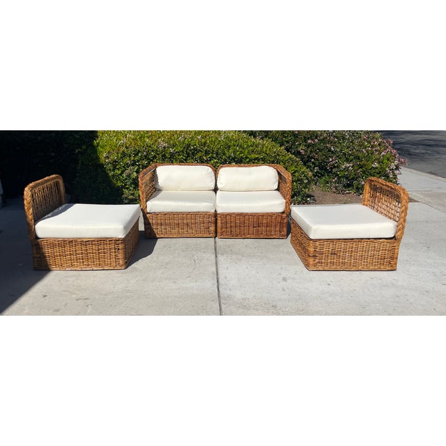 Vintage Wicker Sectional Sofa With New Sunbrella Cushions For Sale - Image 4 of 10