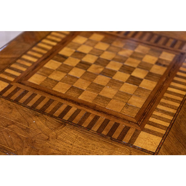 Brown Italian 19th Century Walnut and Mahogany Game Table with Checkerboard Top For Sale - Image 8 of 12