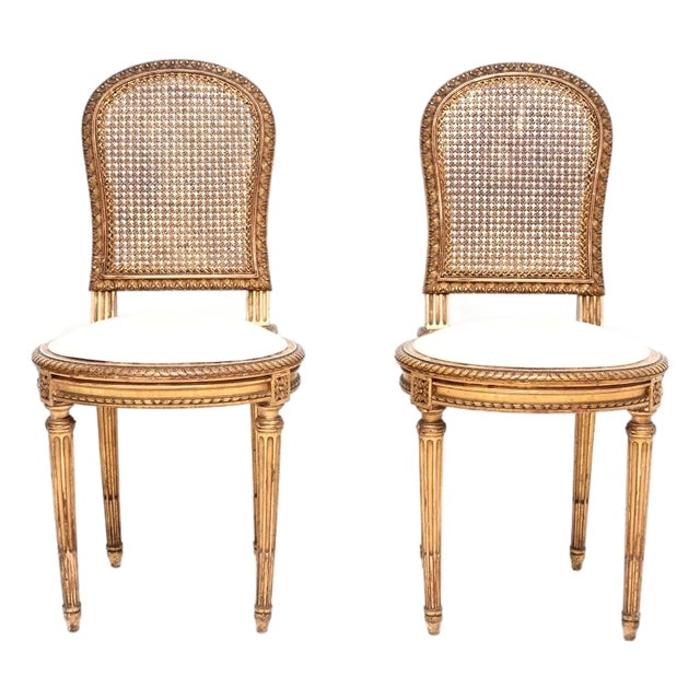 Antique French Gilt Wood Side Chairs, 1890, Set of 2 For Sale
